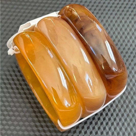 NWT ⚜️🤎⚜️ Piper K Set of 3 Bangles, Marbleized Amber-Brown Shades, Chunky - Picture 10 of 11